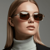 essntl series Retro Vintage Narrow 90s Rectangle Sunglasses For Men & Women - Trans Leopard Brown