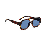Rebel Retro Vintage 70s Hexagonal Aviator Double Bridge Sunglasses - Tortoise Frame Sky Blue Lenses