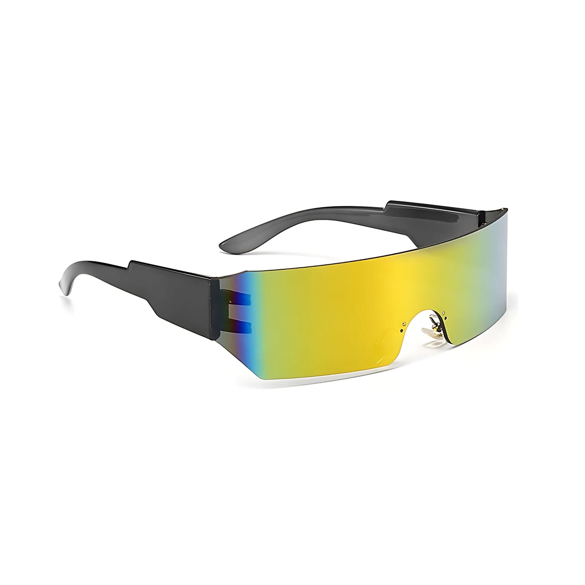 Futuristic Series Shield Sunglasses - Black Frame Yellow Mirrored Lenses