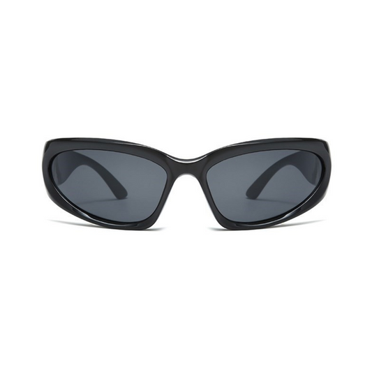 Futuristic Series Y2K Wraparound Sunglasses - Glossy Black Frame Grey Lens