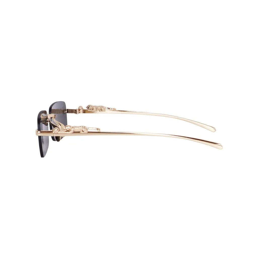 HautRim Series Rimless Rectangle Unisex Sunglasses - Gold Frame Black Lenses