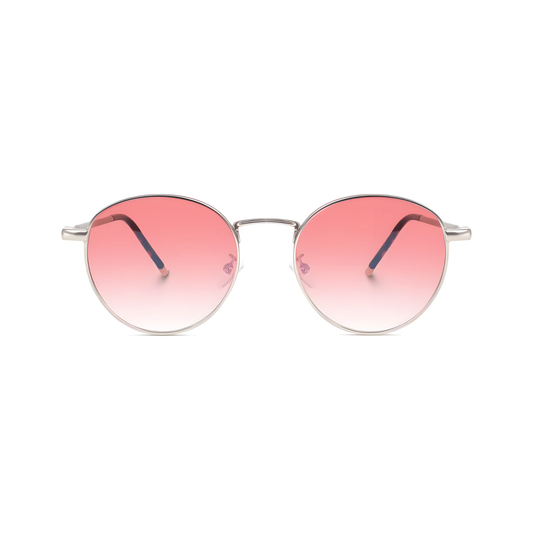 essntl series Vintage Round Sunglasses For Men & Women Silver Frame Gradient Pink Lenses