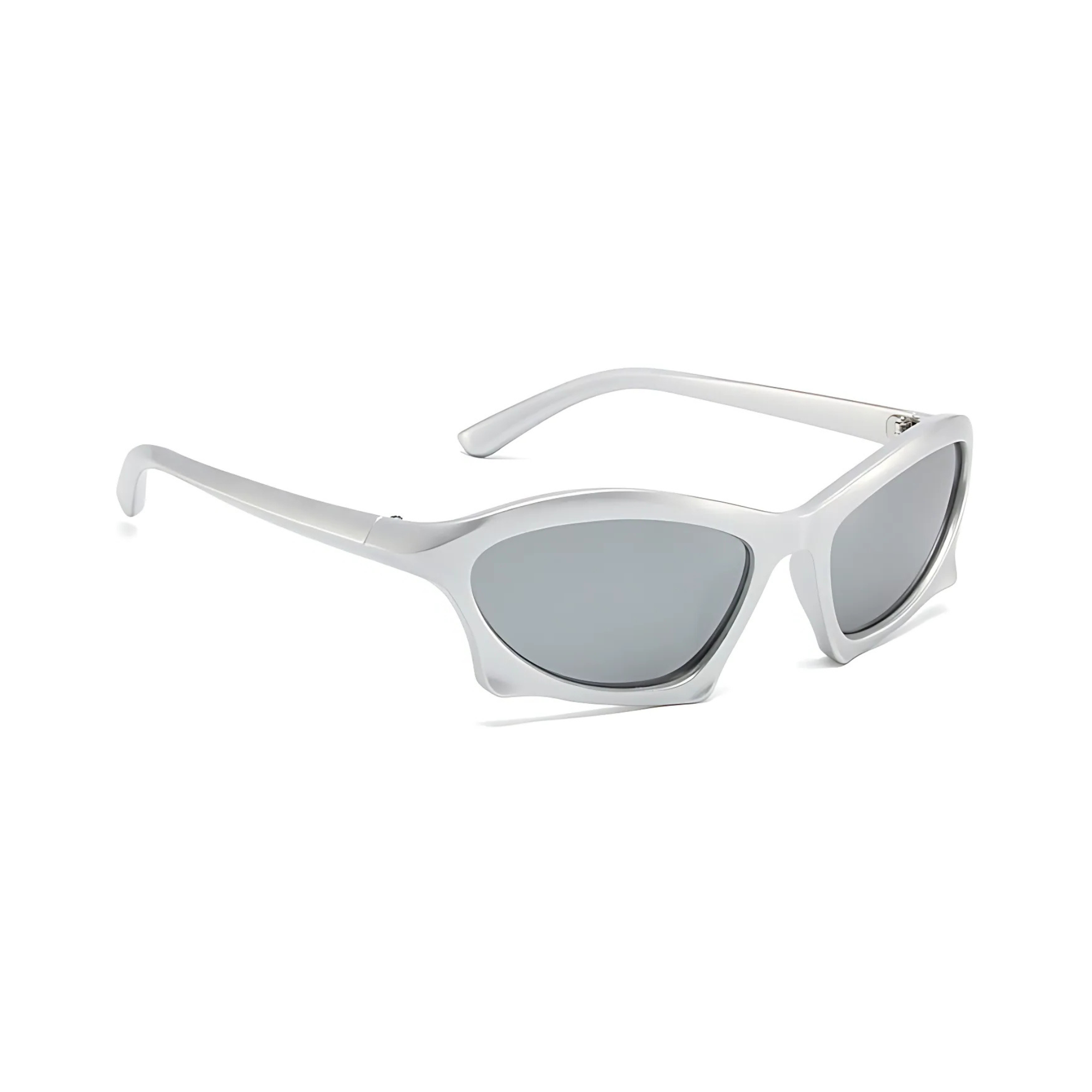 Futuristic Series Bat Y2K Sunglasses - Silver Frame & Silver Mirrored Lenses