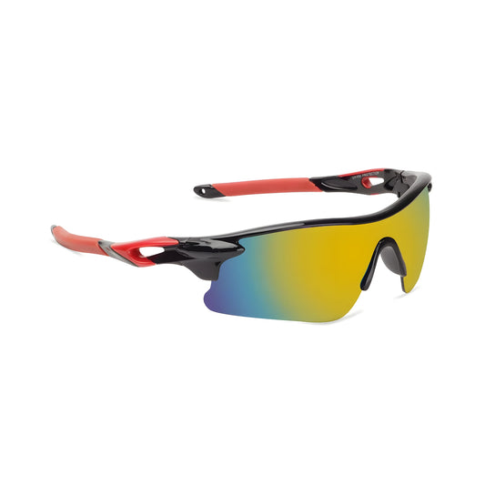 Futuristic Series Half Rim Sports Sunglasses - Black Frame Blue Yellow Gradient Lenses