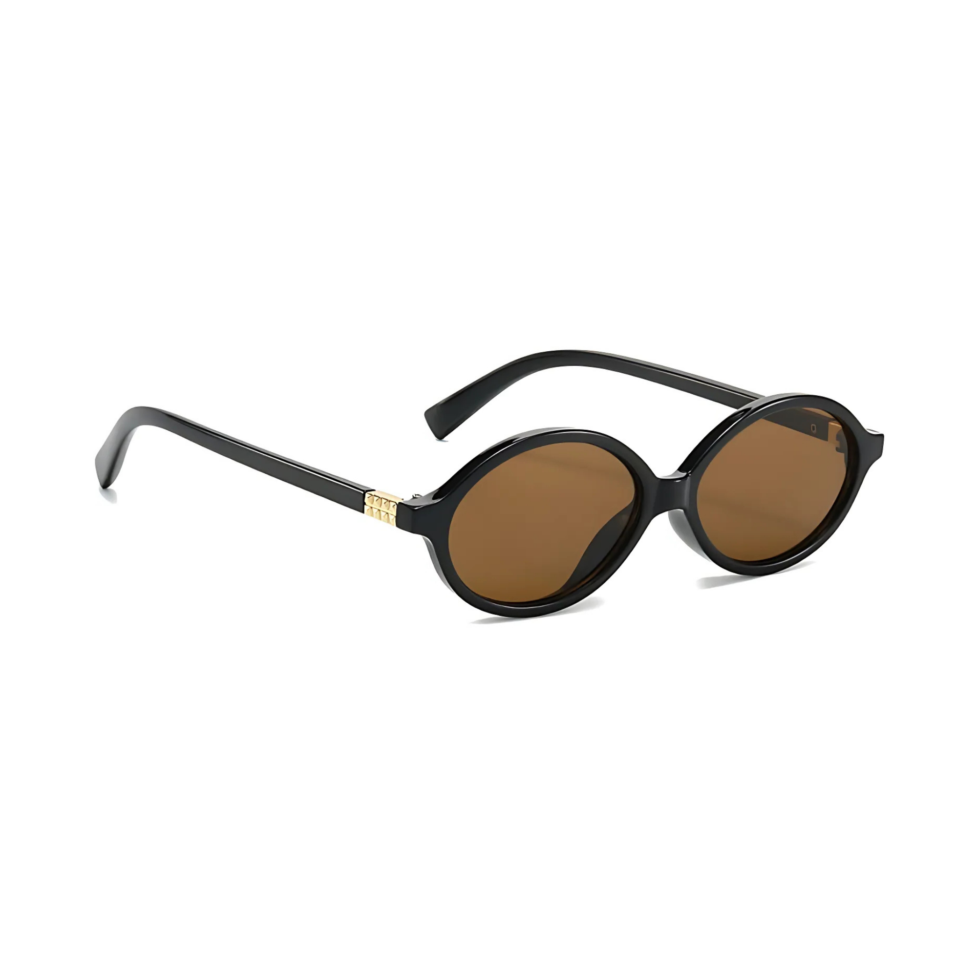 essntl series Retro Vintage 90s Oval Sunglasses For Men & Women - Black Brown