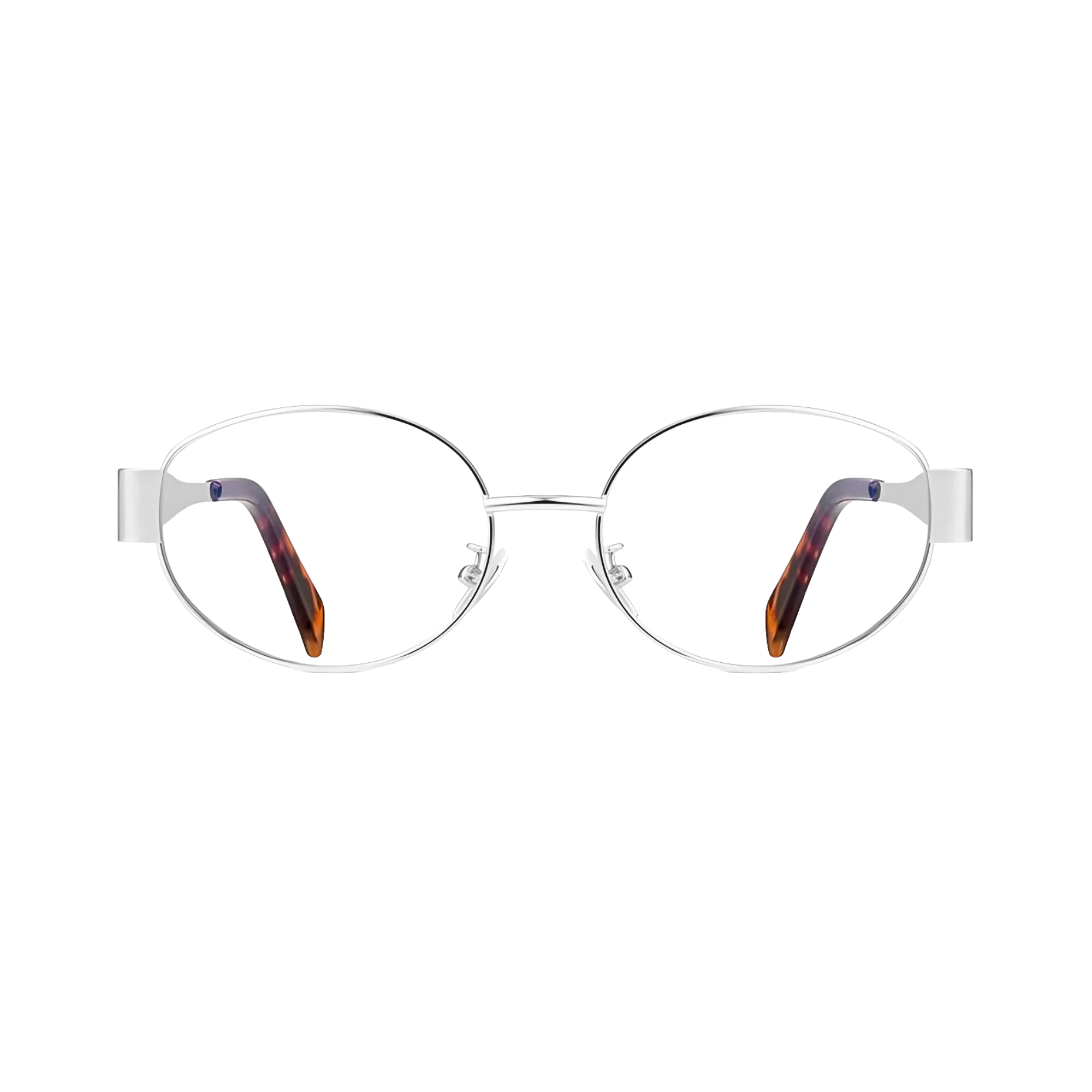 essntl Series Retro Oval Blue Light Blocking Computer Glasses - Unisex - Platinum Silver