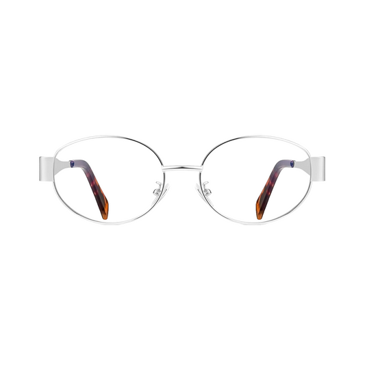 essntl Series Retro Oval Blue Light Blocking Computer Glasses - Unisex - Platinum Silver