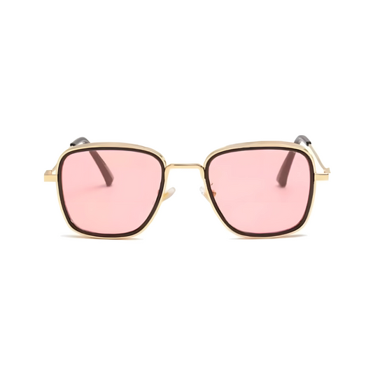 Fame Series Retro Square Sunglasses - Gold Frame Pink Lens