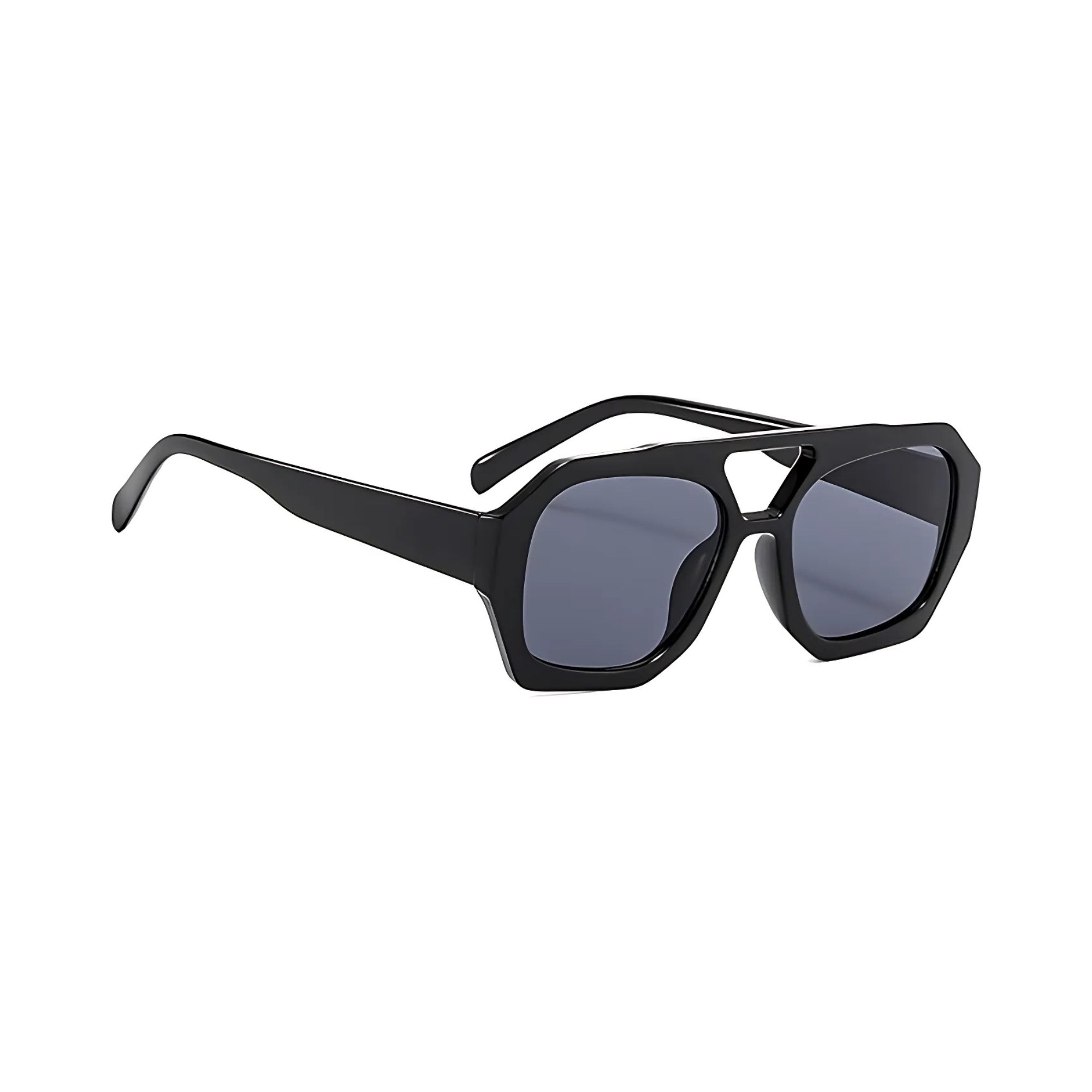 Rebel Retro Vintage 70s Hexagonal Aviator Double Bridge Sunglasses -  Black