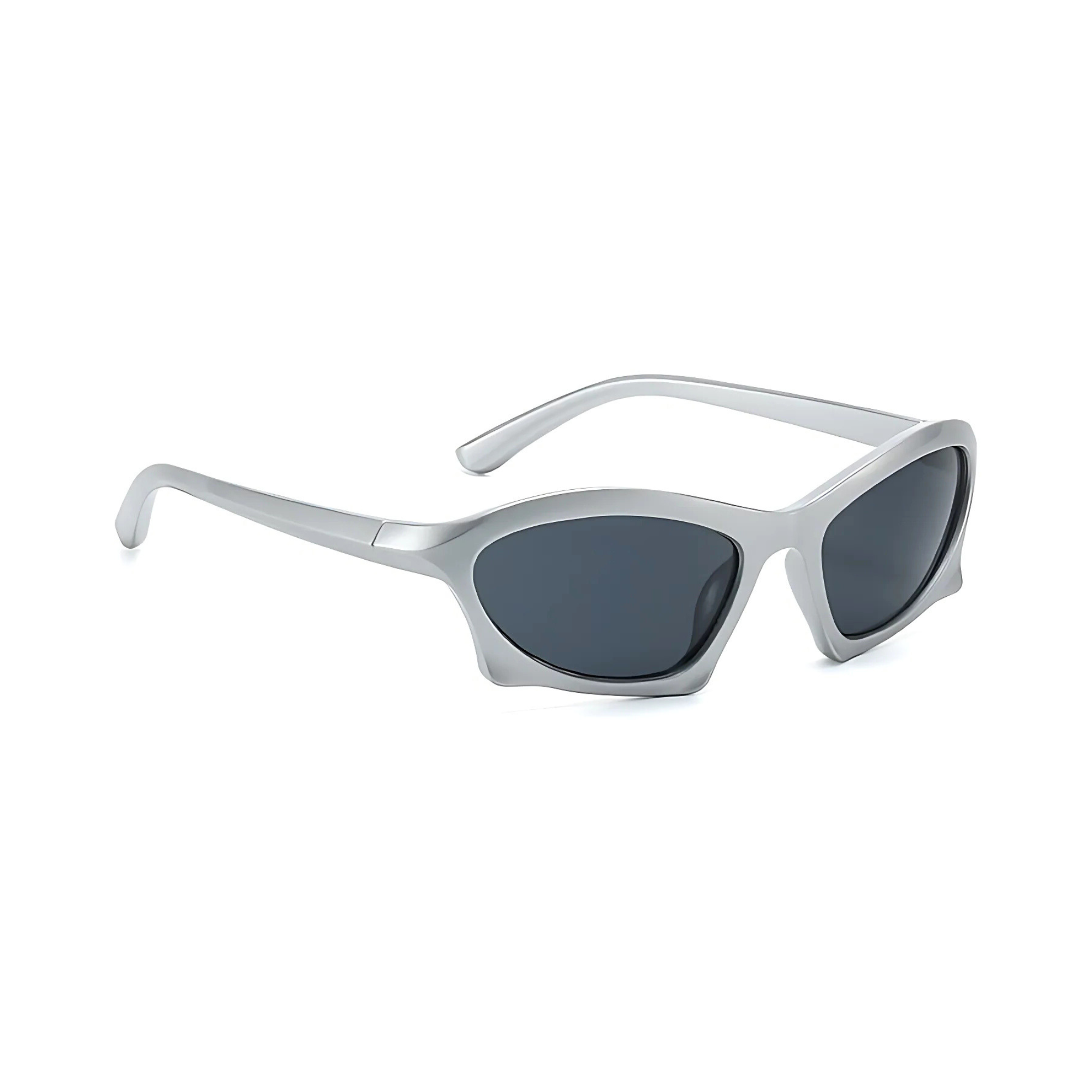 Futuristic Series Bat Y2K Sunglasses - Silver Frame & Grey Lenses