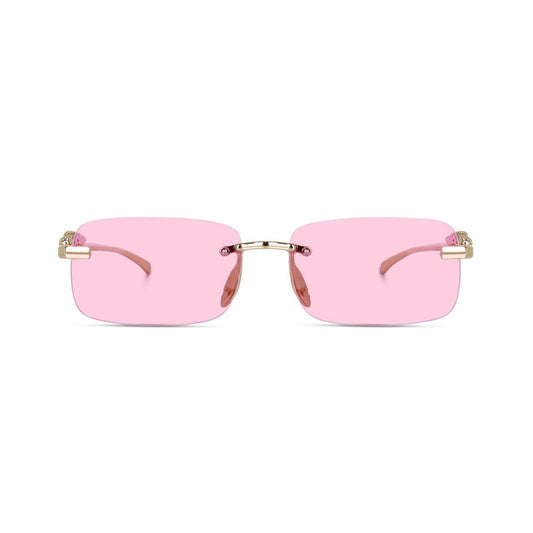 HautRim Series Rimless Rectangle Unisex Sunglasses - Gold Frame Pink Lenses