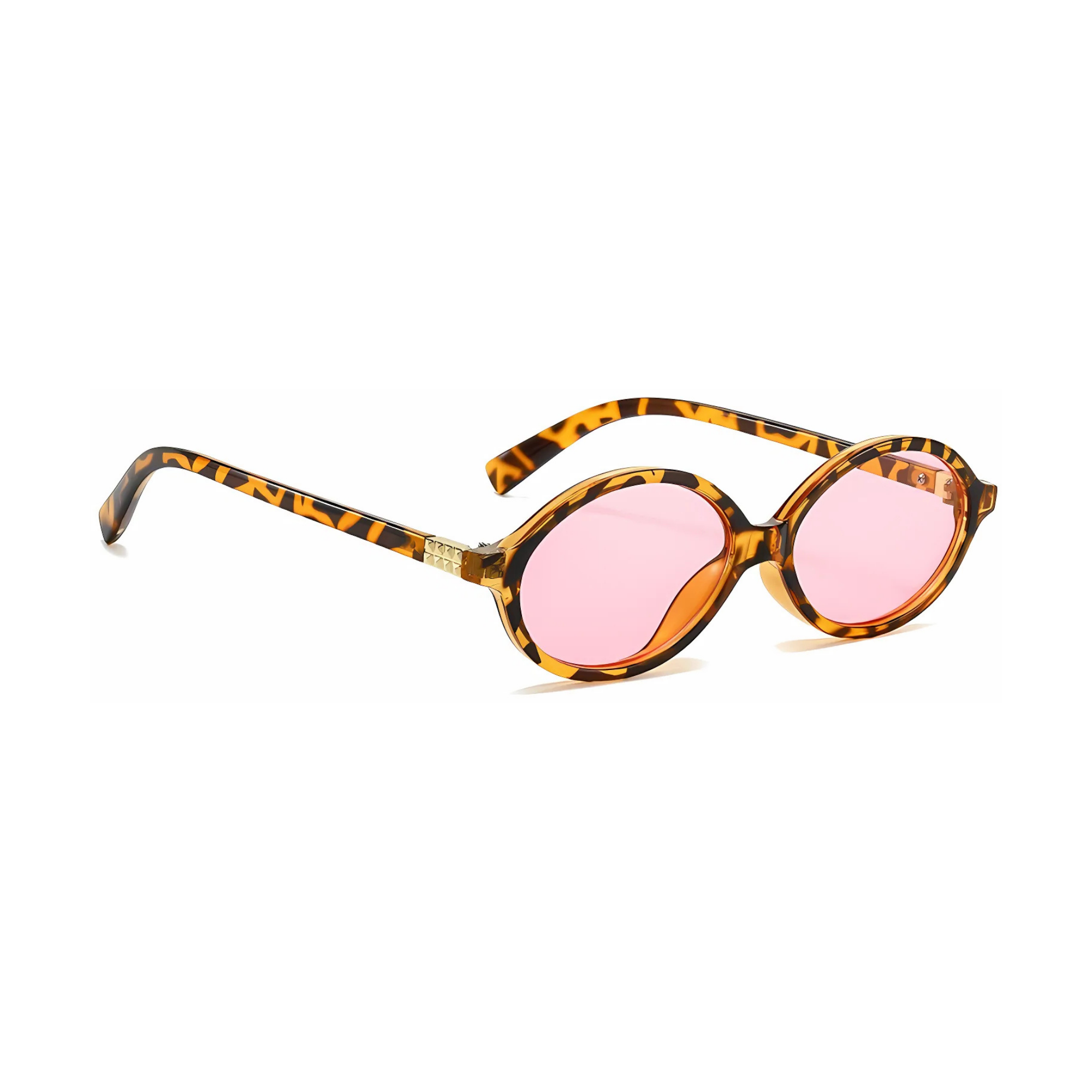 essntl series Retro Vintage 90s Oval Sunglasses For Men & Women - Leopard Rose