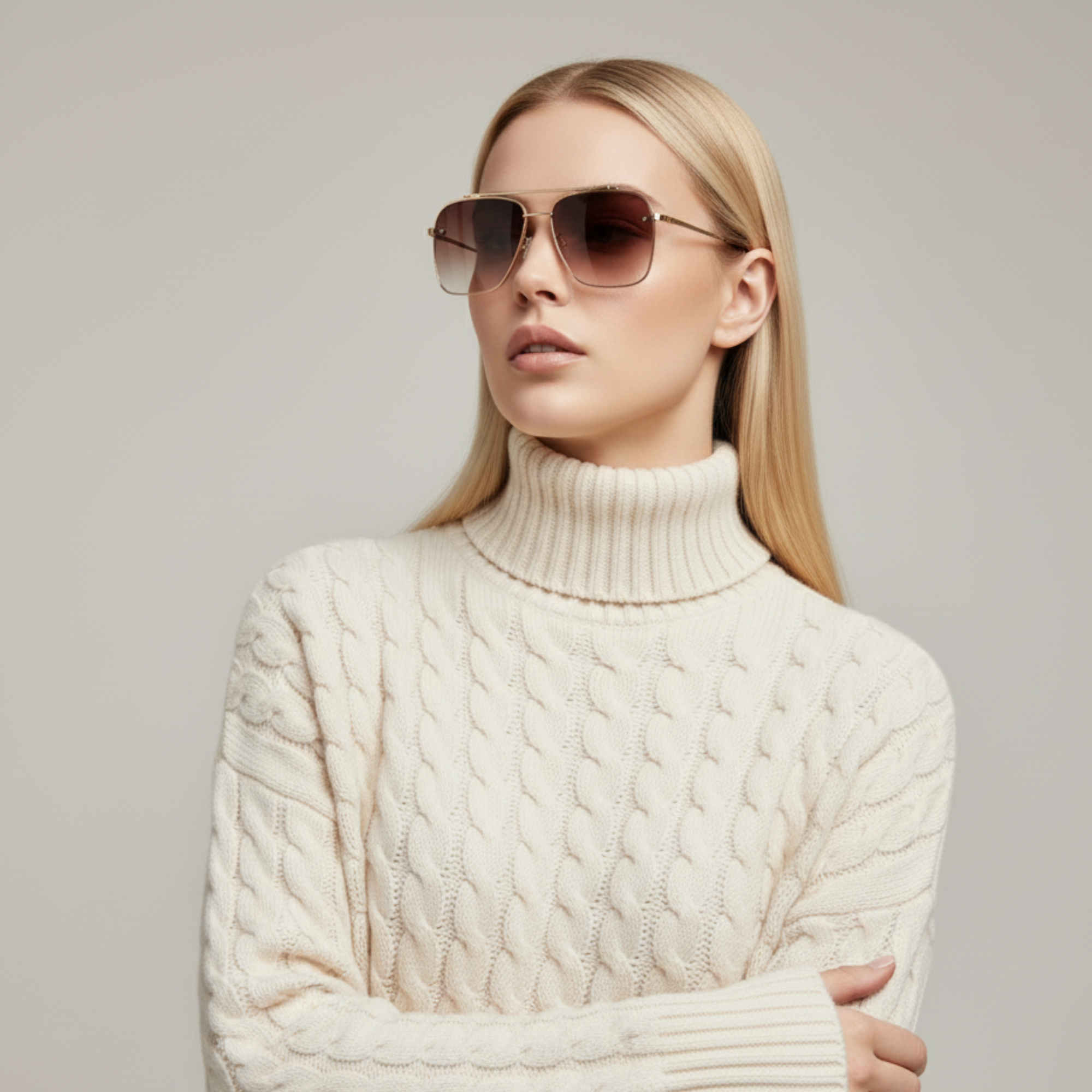 Bold Series Metal Frame Square Sunglasses - Gold Frame Brown Lens