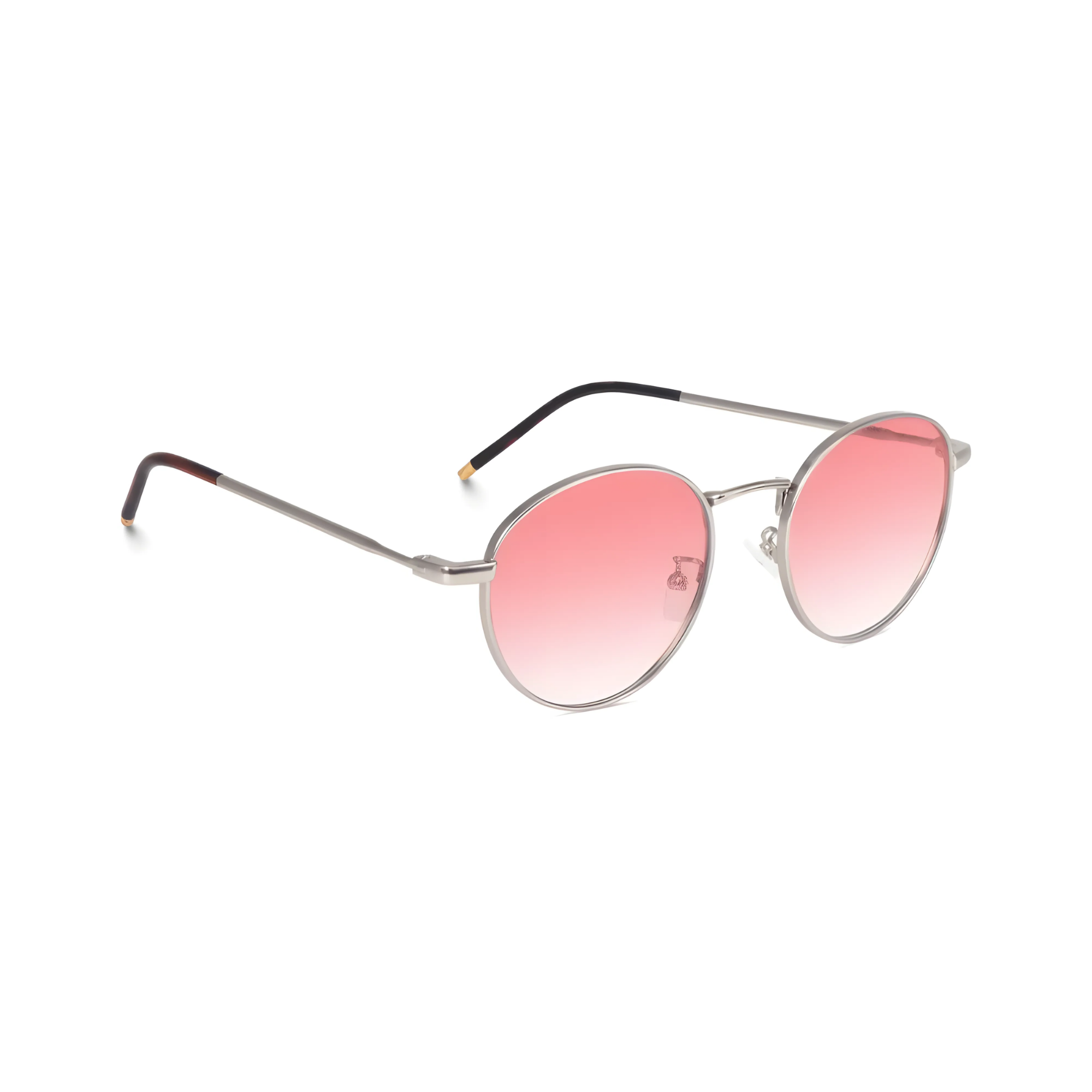 essntl series Vintage Round Sunglasses For Men & Women Silver Frame Gradient Pink Lenses