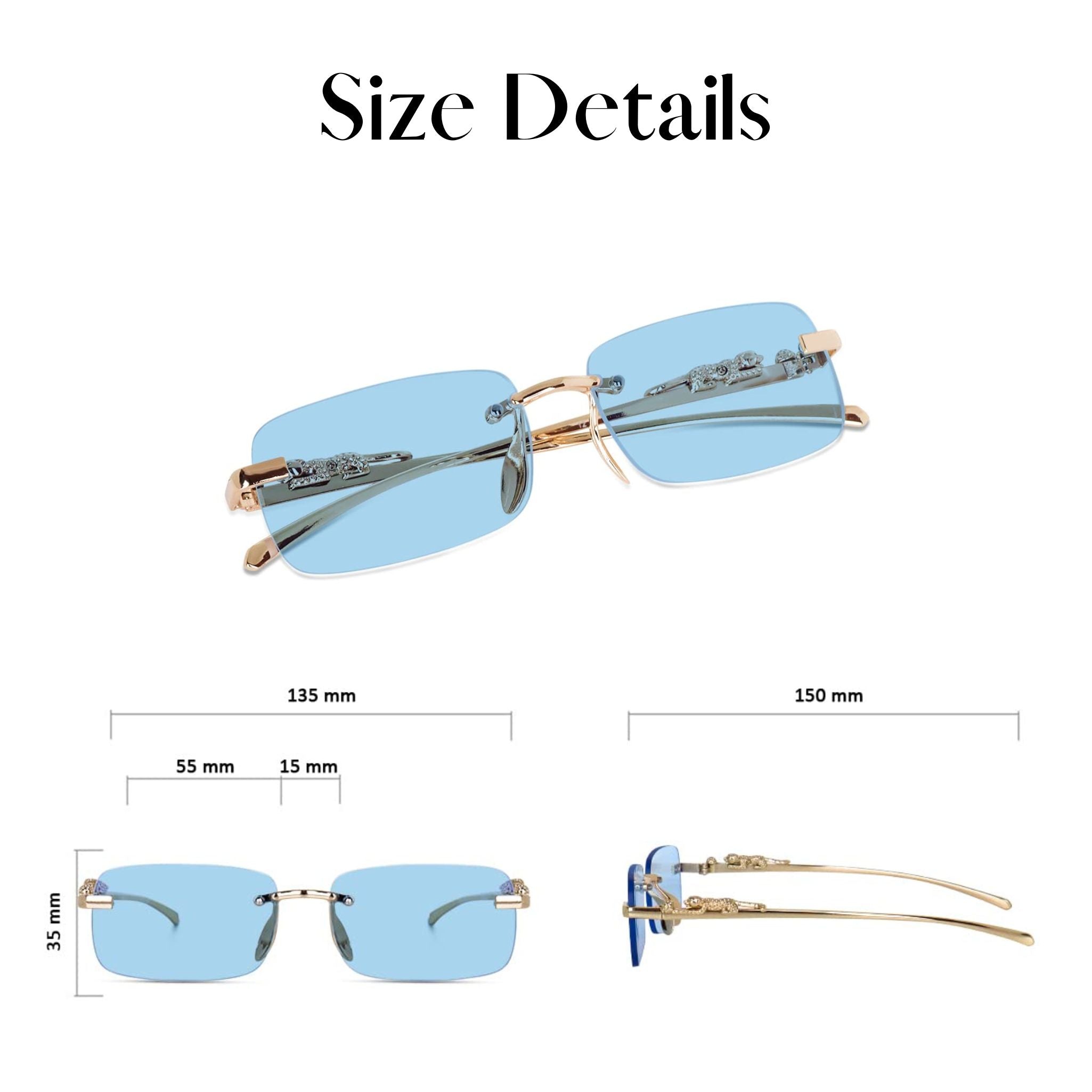 HautRim Series Rimless Rectangle Unisex Sunglasses - Gold Frame Blue Lenses