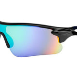 Futuristic Series Half Rim Sports Sunglasses - Black Frame Multicolor Mirrored Lenses