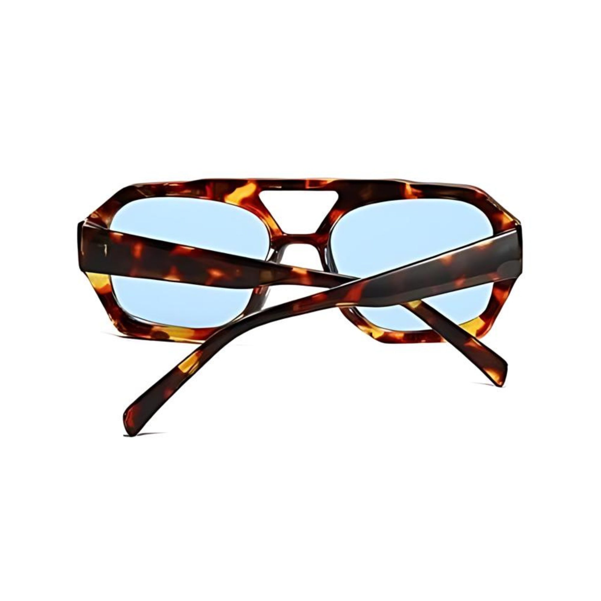 Rebel Retro Vintage 70s Hexagonal Aviator Double Bridge Sunglasses - Tortoise Frame Sky Blue Lenses