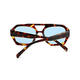 Rebel Retro Vintage 70s Hexagonal Aviator Double Bridge Sunglasses - Tortoise Frame Sky Blue Lenses