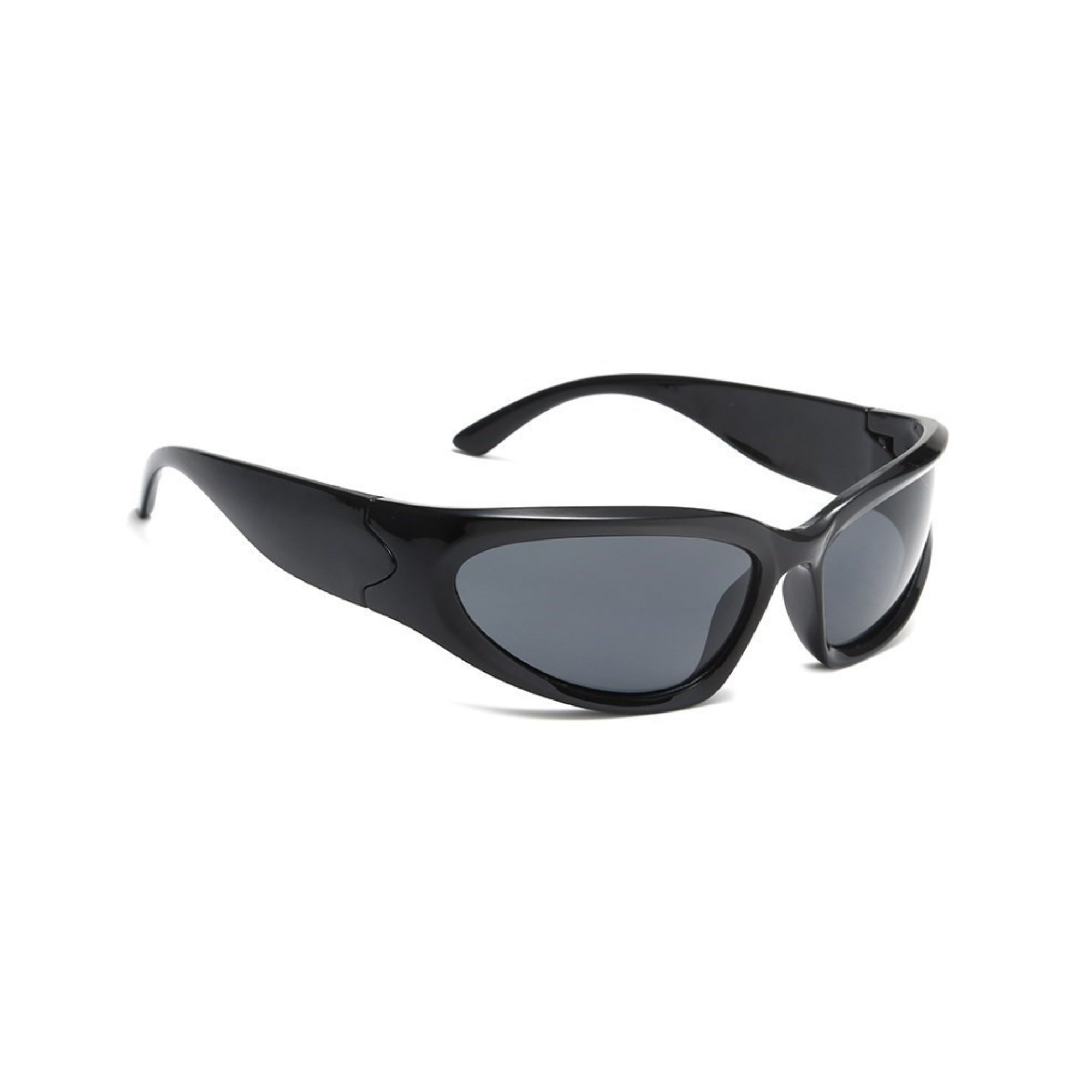 Futuristic Series Y2K Wraparound Sunglasses - Glossy Black Frame Grey Lens