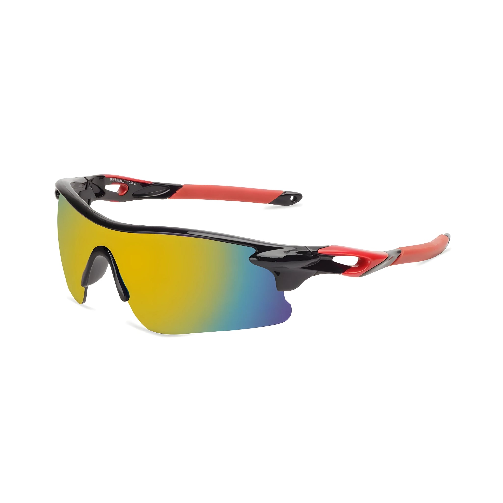 Futuristic Series Half Rim Sports Sunglasses - Black Frame Blue Yellow Gradient Lenses