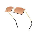 HautRim Series Rimless Rectangle Y2K Sunglasses For Men & Women Gold Brown