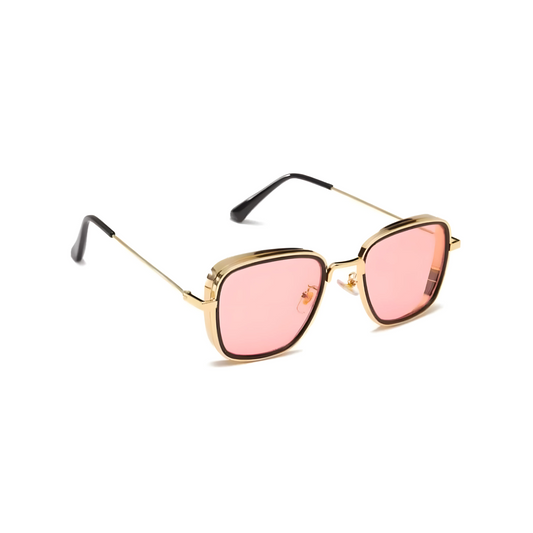 Fame Series Retro Square Sunglasses - Gold Frame Pink Lens