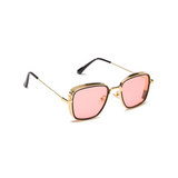 Fame Series Retro Square Sunglasses - Gold Frame Pink Lens