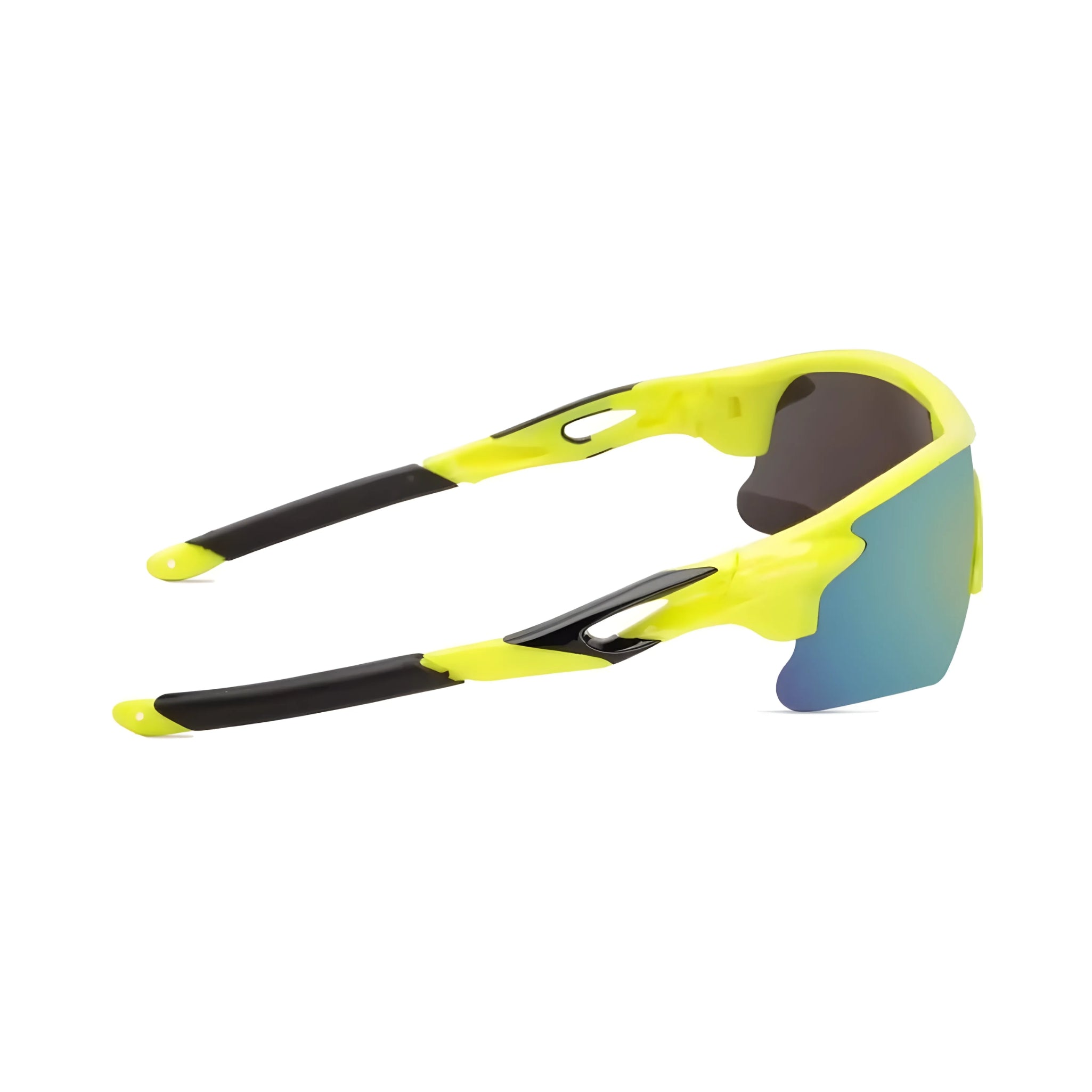 Futuristic Series Half Rim Sports Sunglasses - Yellow Frame Blue Yellow Gradient Lenses
