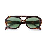 Rebel Retro Vintage 70s Hexagonal Aviator Double Bridge Sunglasses - Tortoise Frame Green Lenses