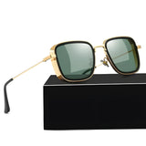 Fame Series Retro Square Sunglasses - Gold Frame Green Lens