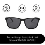 Klassic Series Rectangle Polarized & UV Protected Sunglasses Black Frame & Grey Lenses