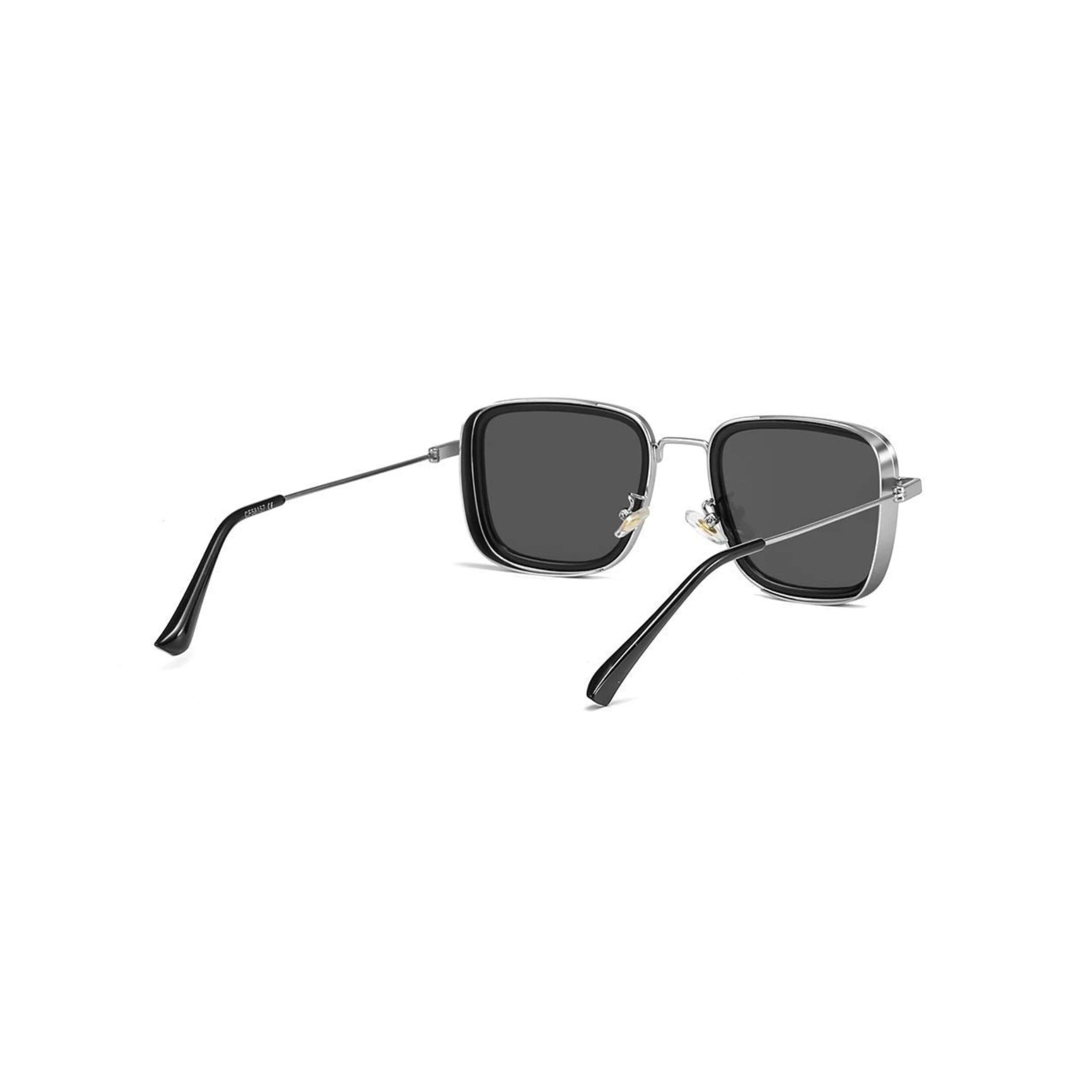 Fame Series Retro Square Sunglasses - Silver Frame Grey Lens