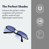 HautRim Series Rimless Rectangle Sunglasses - Black Frame Blue Lens