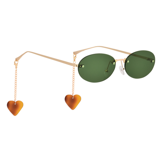 crush series Retro Vintage Rimless Oval Sunglasses With Heart Charms For Women - Fern Flutter