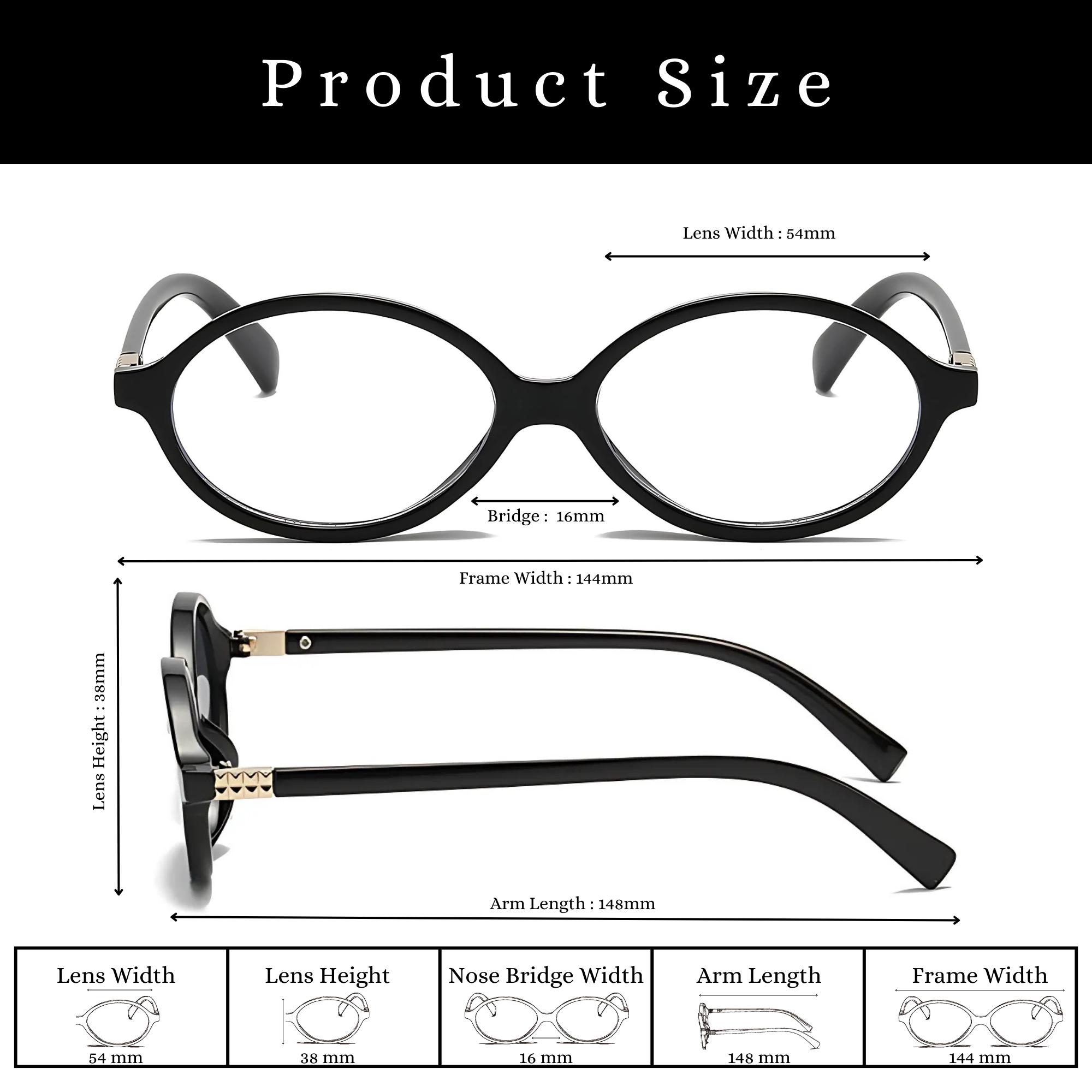 essntl series Retro Vintage 90s Oval Computer Glasses For Men & Women - Black Clear