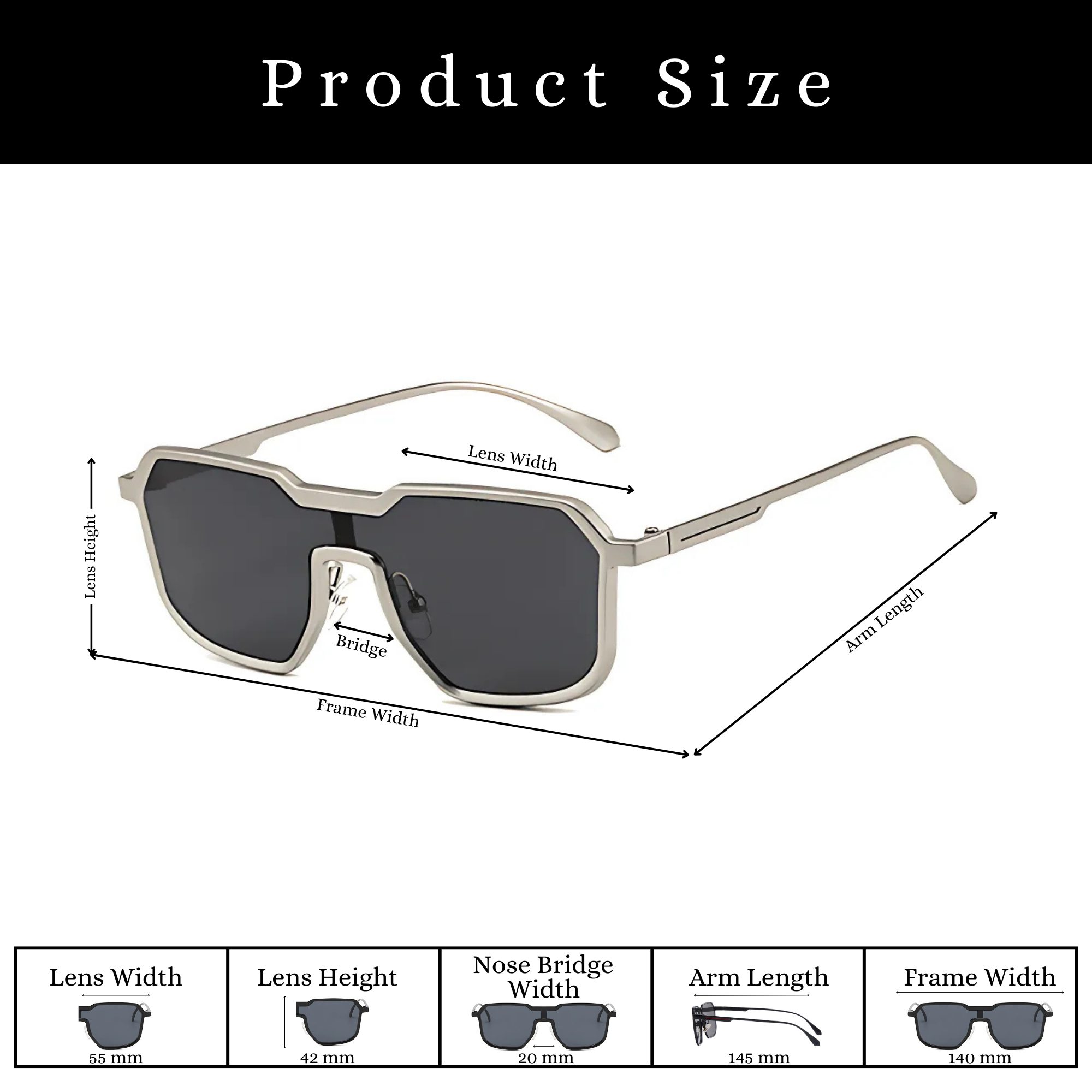 Monster Series Square Irregular Sunglasses For Men & Women - Onyx Silver