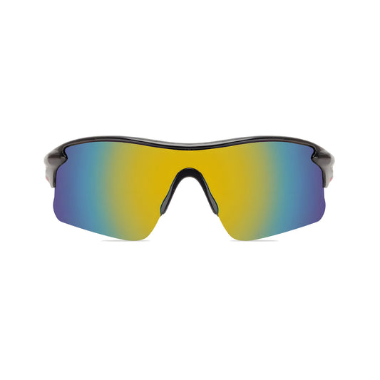 Futuristic Series Half Rim Sports Sunglasses - Black Frame Blue Yellow Gradient Lenses