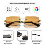 HautRim Series Rimless Rectangle Y2K Sunglasses For Men & Women Gold Brown