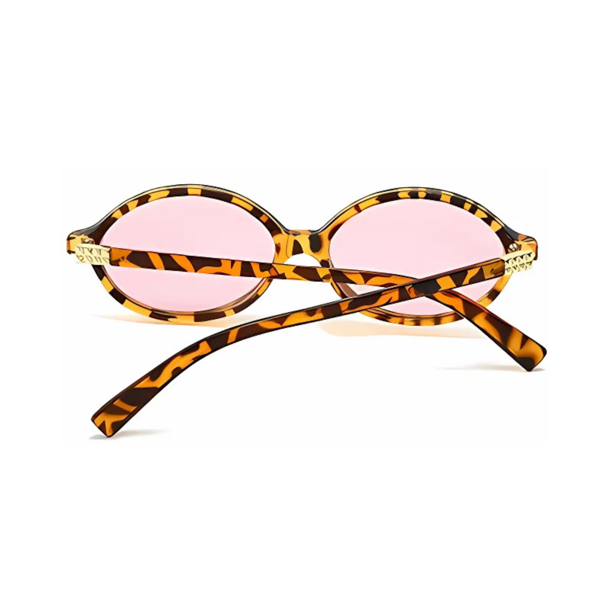 essntl series Retro Vintage 90s Oval Sunglasses For Men & Women - Leopard Rose