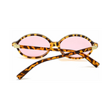 essntl series Retro Vintage 90s Oval Sunglasses For Men & Women - Leopard Rose