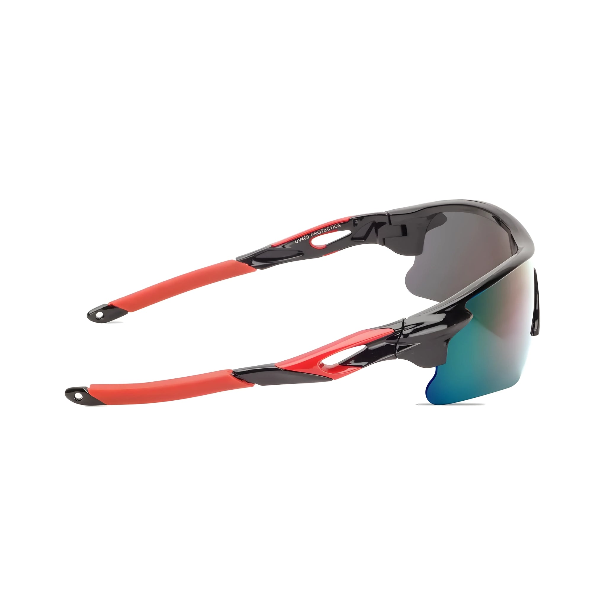 Futuristic Series Half Rim Sports Sunglasses - Black Frame Blue Yellow Gradient Lenses