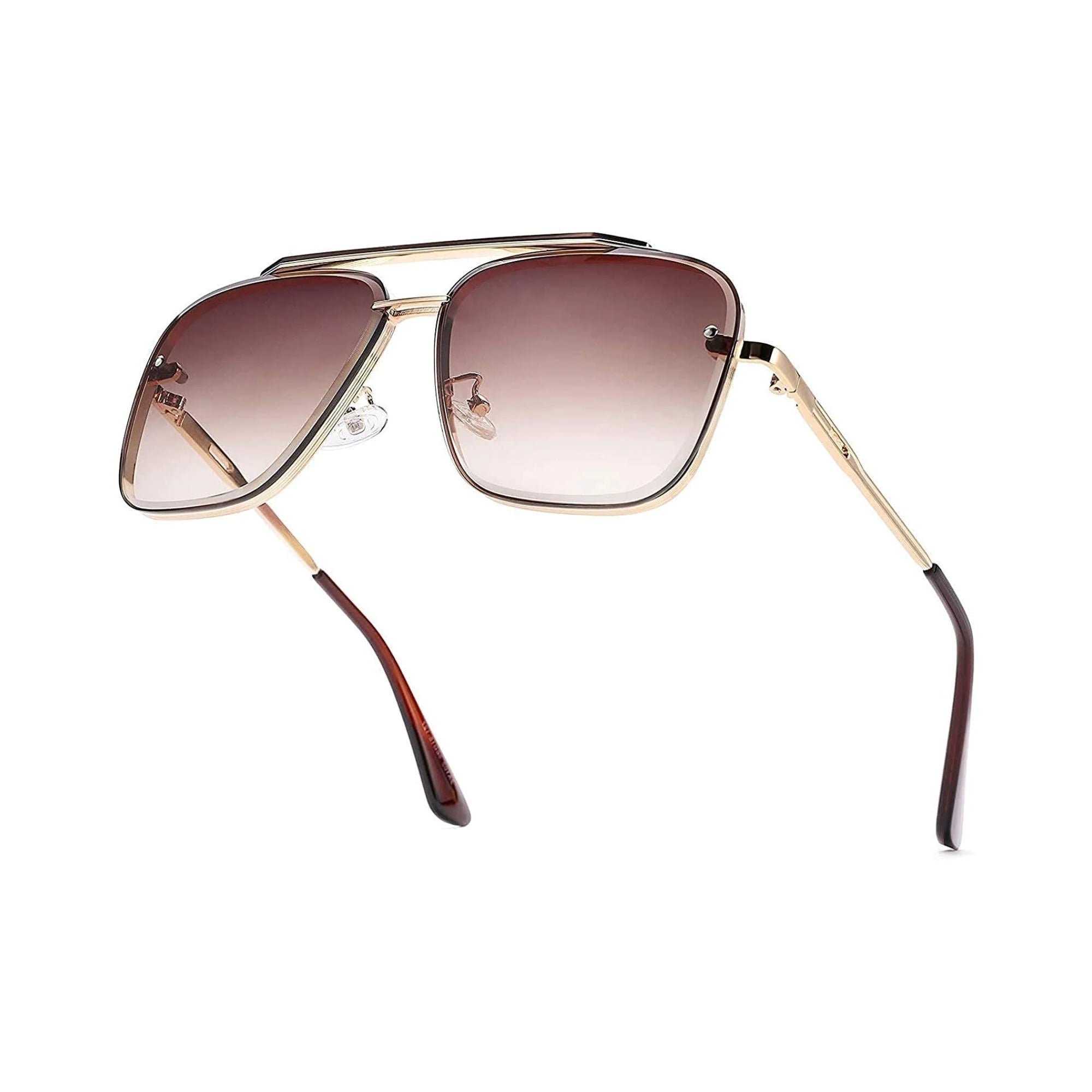 Bold Series Metal Frame Square Sunglasses - Gold Frame Brown Lens