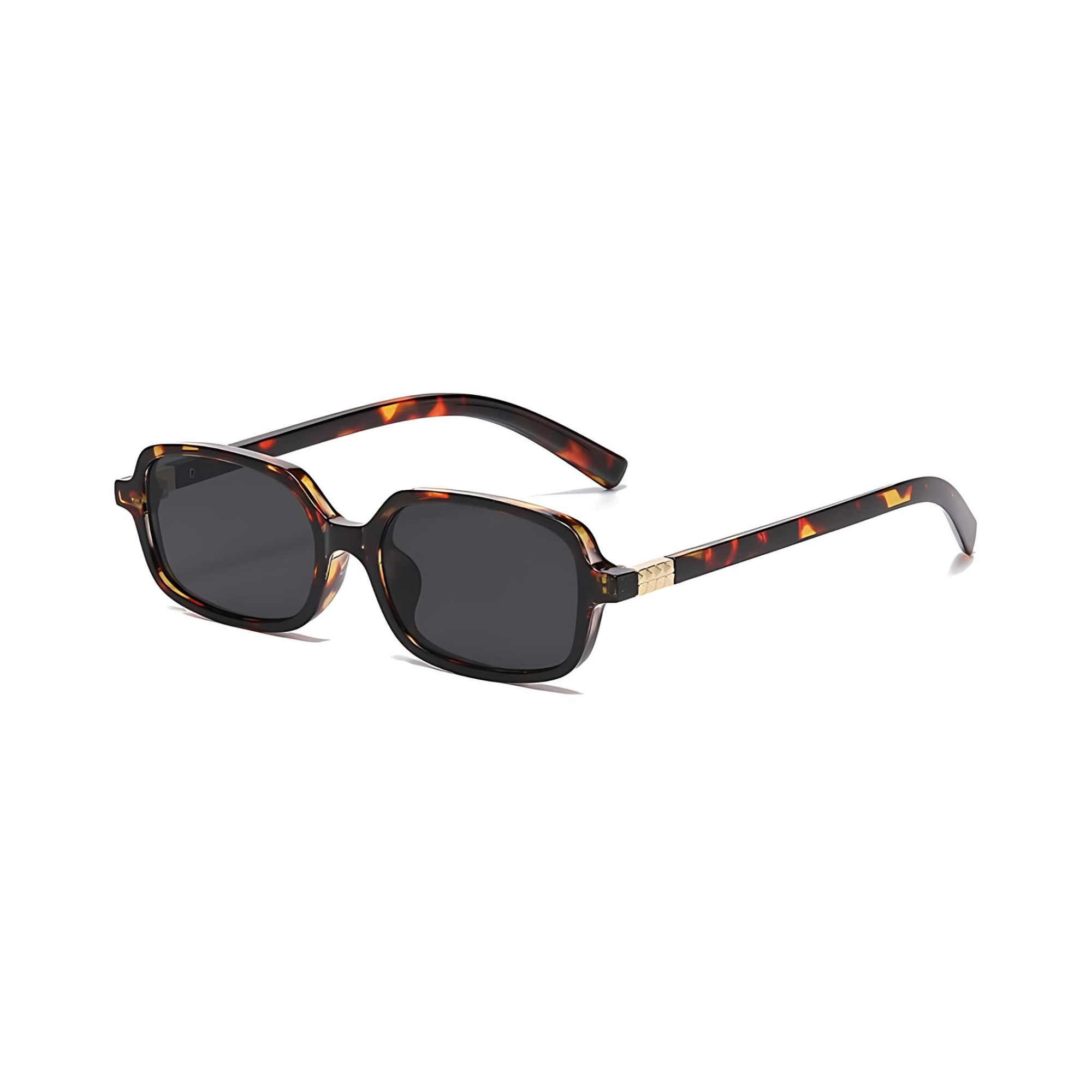 essntl series Retro Vintage Narrow 90s Rectangle Sunglasses For Men & Women - Leopard Grey