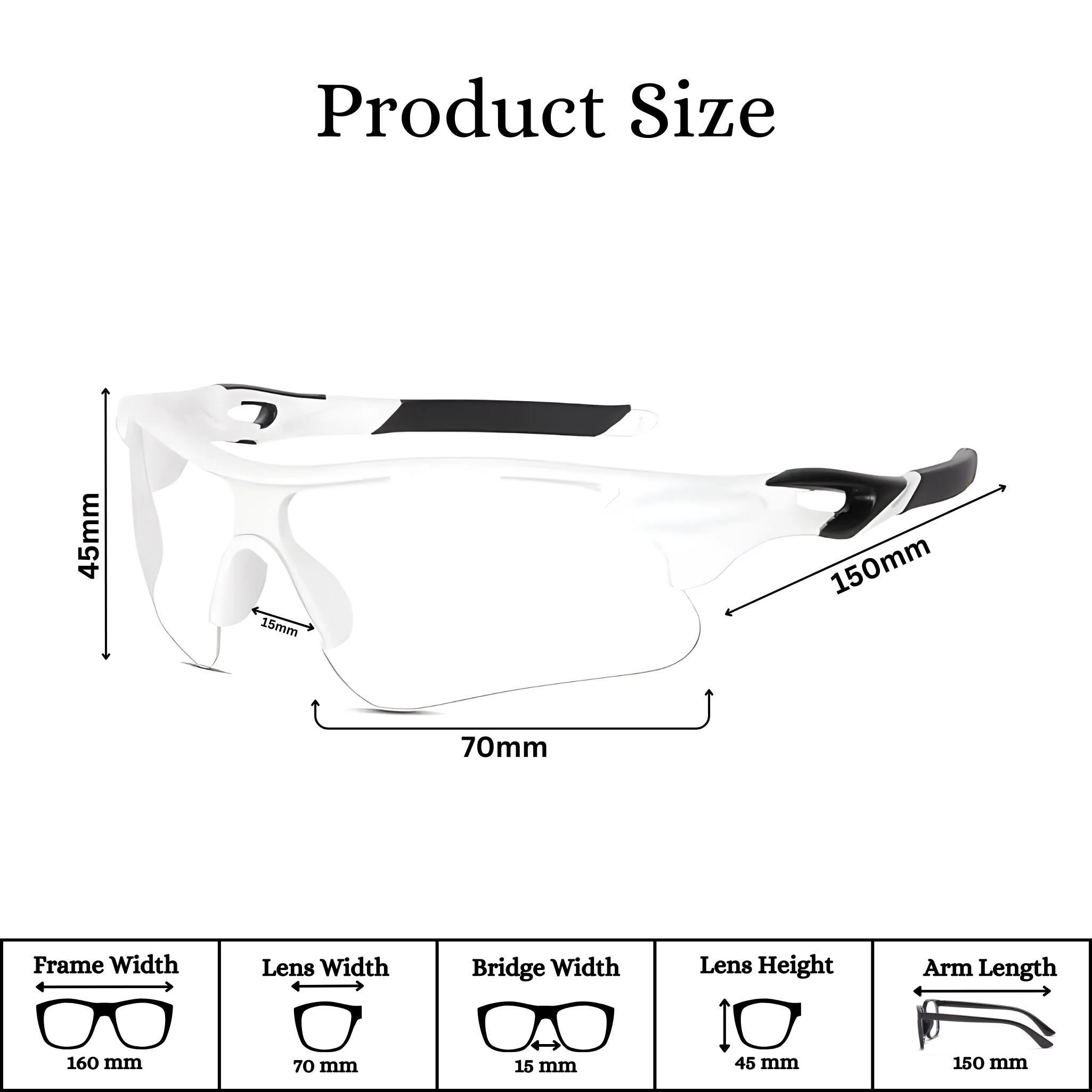 Futuristic Series Half Rim Sports Sunglasses - White Frame Clear Lenses