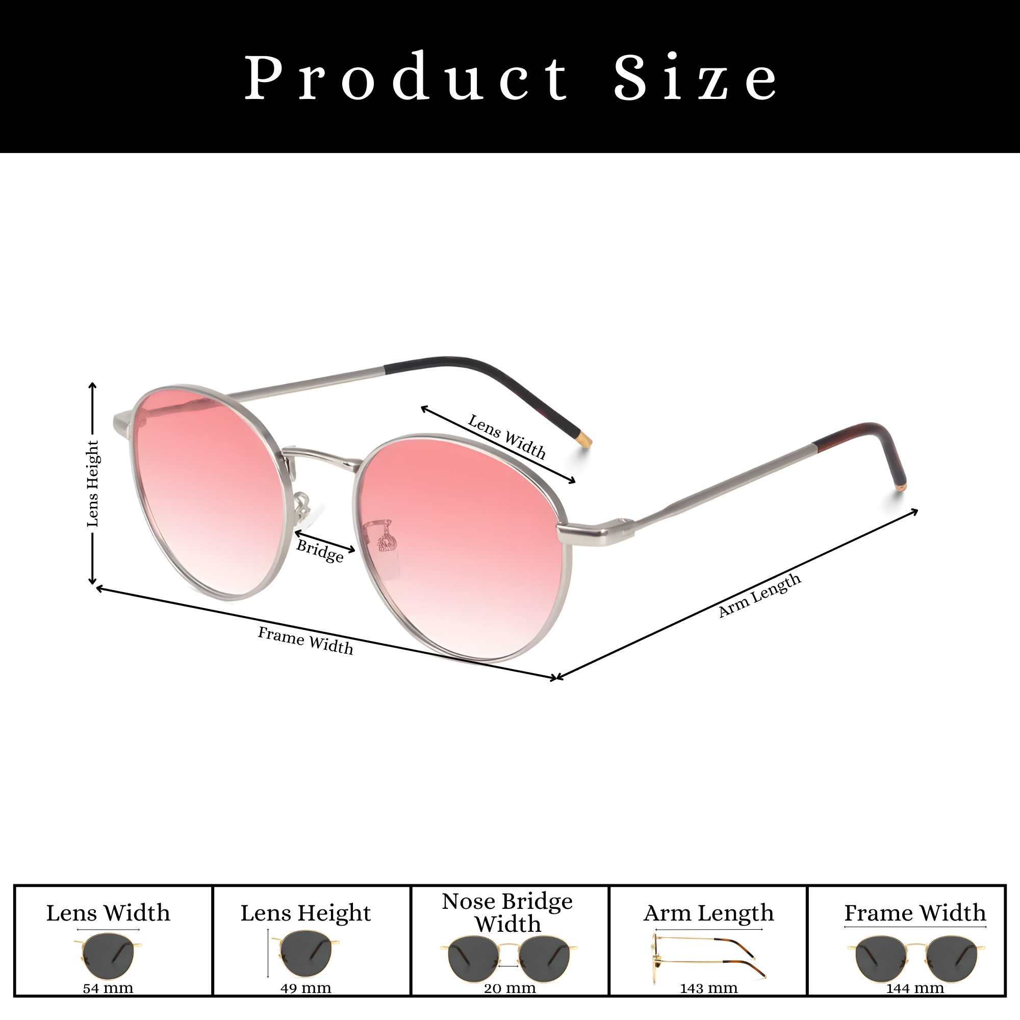 essntl series Vintage Round Sunglasses For Men & Women Silver Frame Gradient Pink Lenses