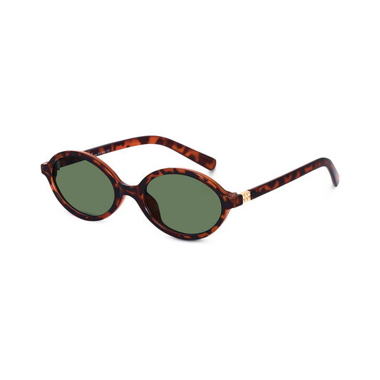 essntl series Retro Vintage 90s Oval Sunglasses For Men & Women - Leopard Green