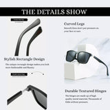 Klassic Series Rectangle Polarized & UV Protected Sunglasses Grey Frame & Green Lenses