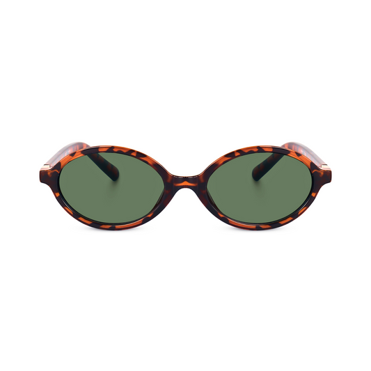 essntl series Retro Vintage 90s Oval Sunglasses For Men & Women - Leopard Green