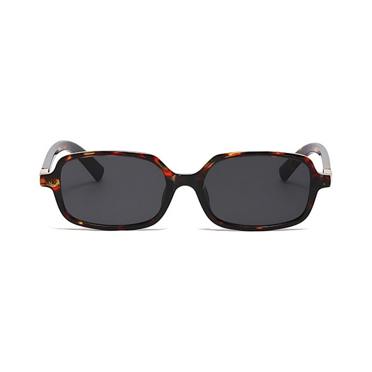 essntl series Retro Vintage Narrow 90s Rectangle Sunglasses For Men & Women - Leopard Grey