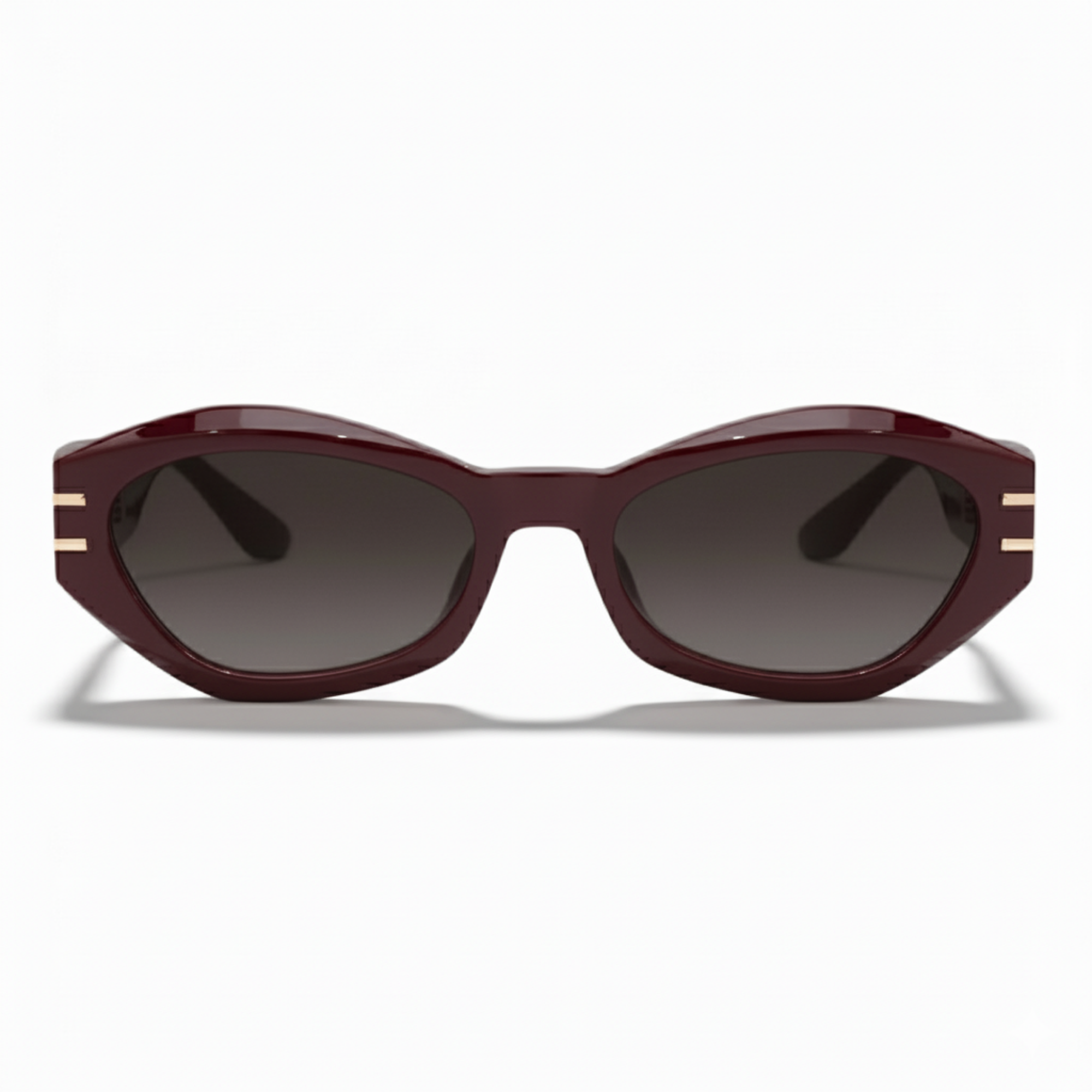 Bordeaux muse sunglasses with silver accents on a white background